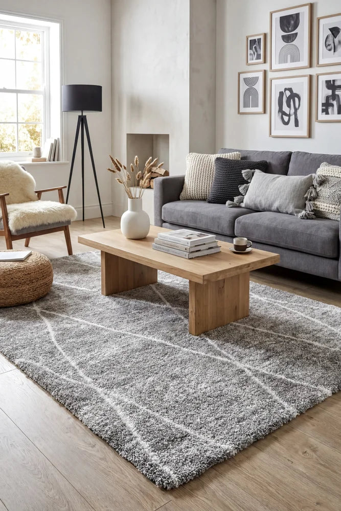 Messina Dawn Grey Rug — AI styled visualisation