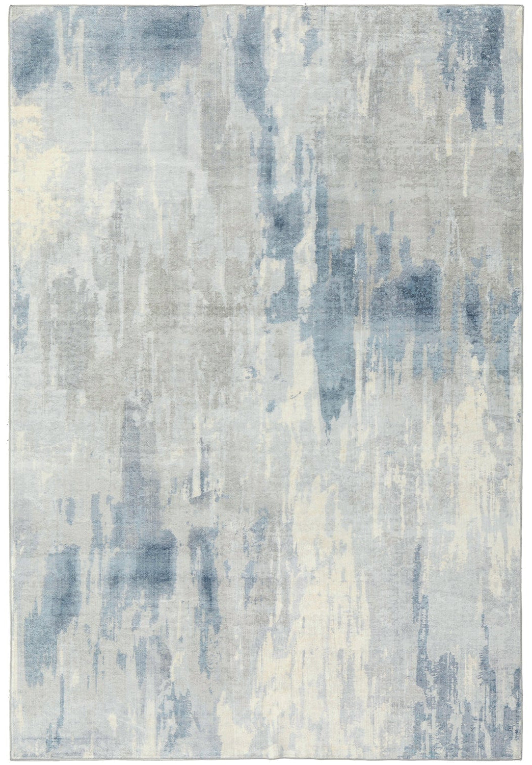 Revive Yari Blue Washable Rug, in soft blue and cream distressed watercolour design.