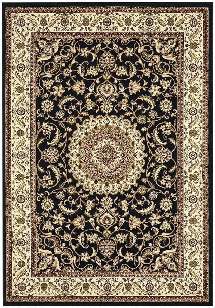 Sydney Collection Medallion Rug Black With Ivory Border