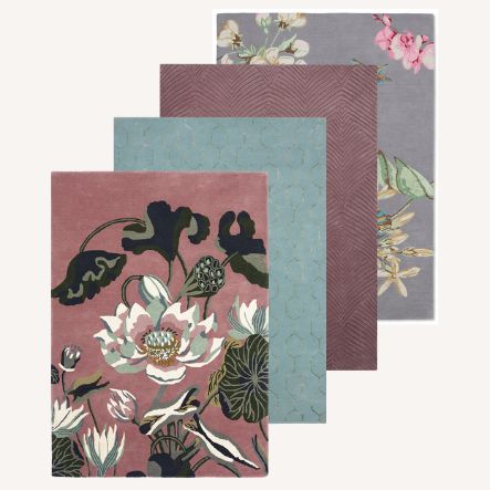 Wedgwood designer rugs including the pink lotus Fabled Floral and grey Orchid designs