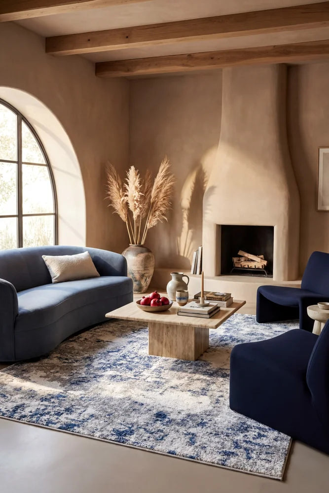 Chester 23 Blue Rug — AI styled visualisation