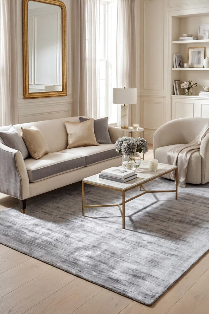 Bliss Grey Rug — AI styled visualisation