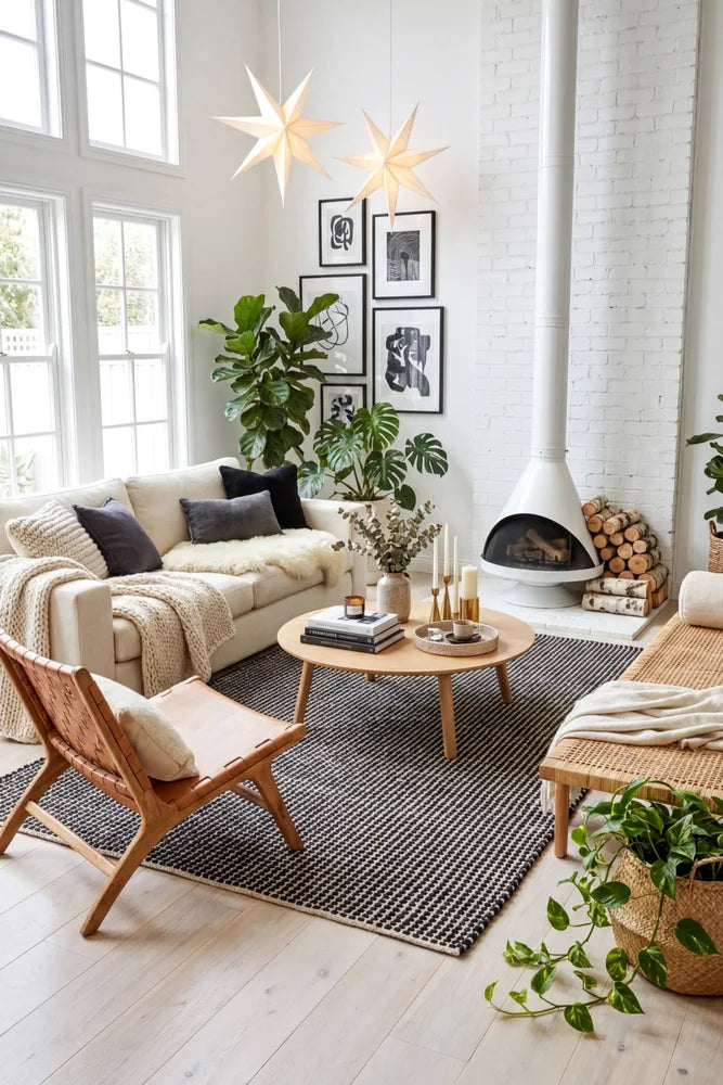 Carlos Felted Wool Rug Black Natural — AI styled visualisation