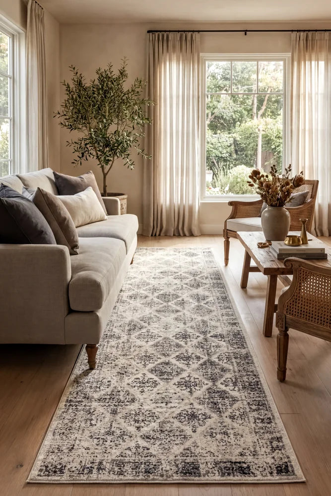 Century 999 Grey Runner Rug — AI styled visualisation