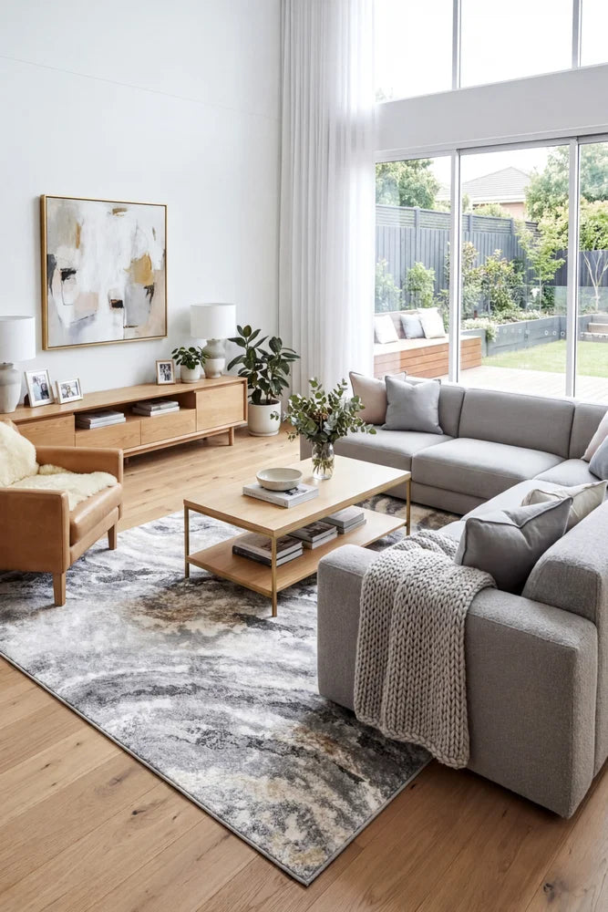 Charlotte Harmony Haven Rug — AI styled visualisation