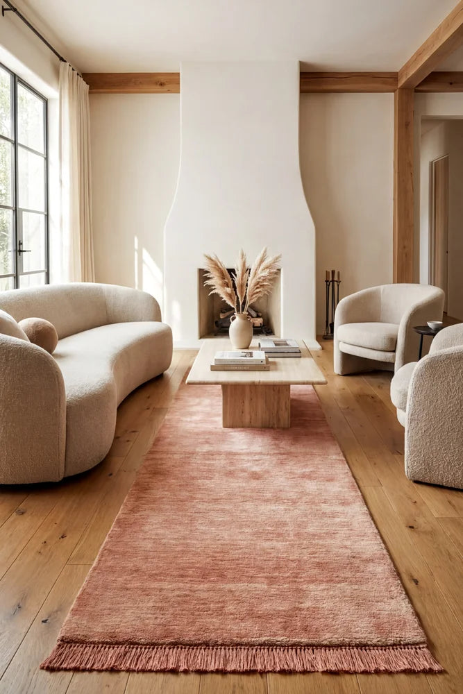 Conscious Loom Kinship Blush Pink Runner Rug — AI styled visualisation