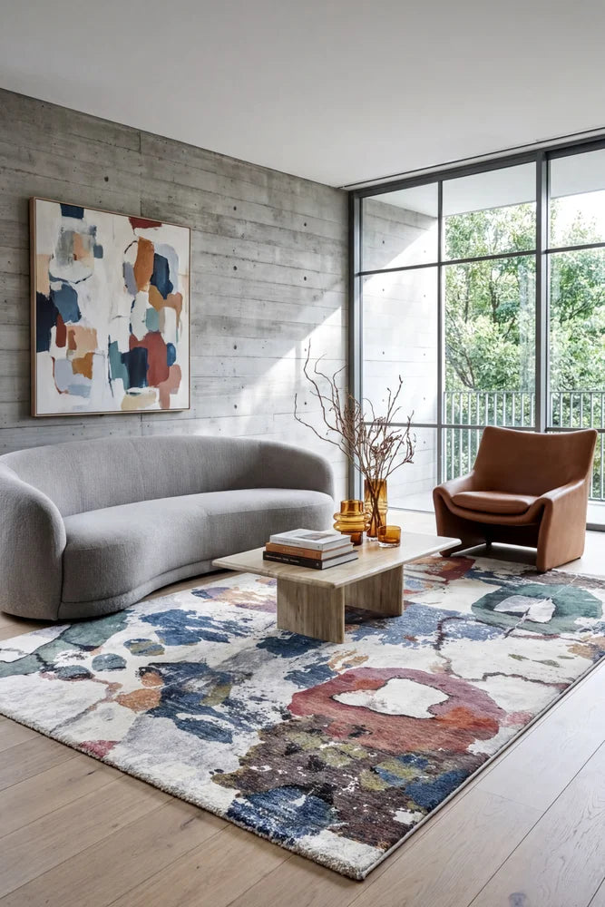 Contemporary Cove Umbra Rug — AI styled visualisation