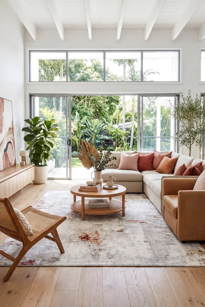 Emotion 33 Blush Rug — AI styled visualisation