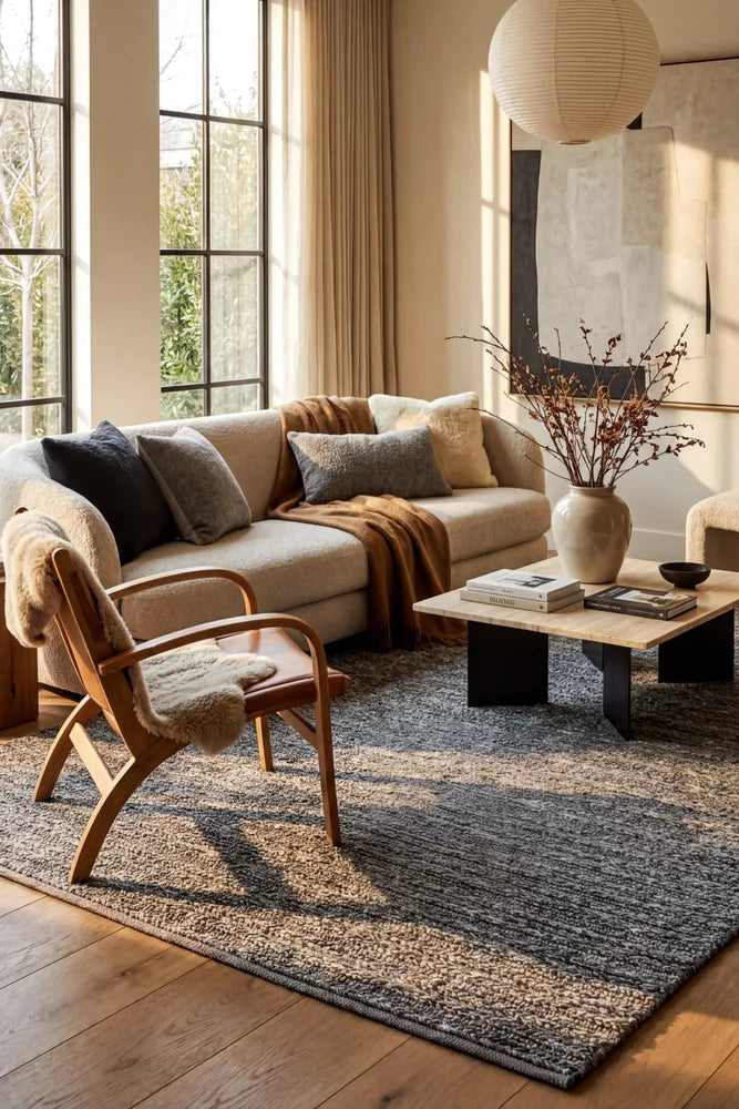 Harvest 801 Steel Rug — AI styled visualisation