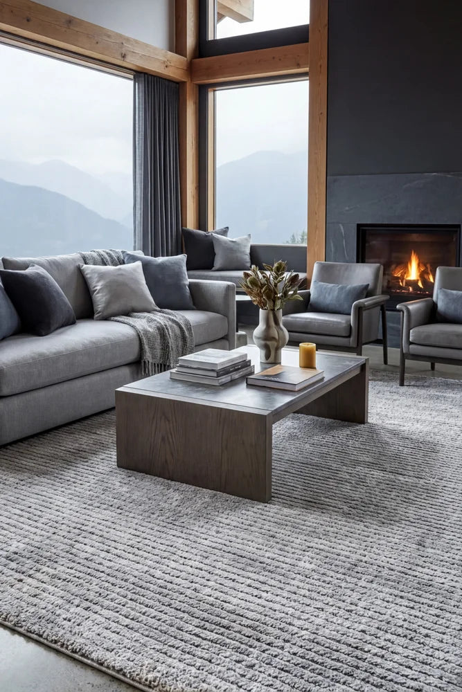 Himali Charlie Pewter Rug — AI styled visualisation