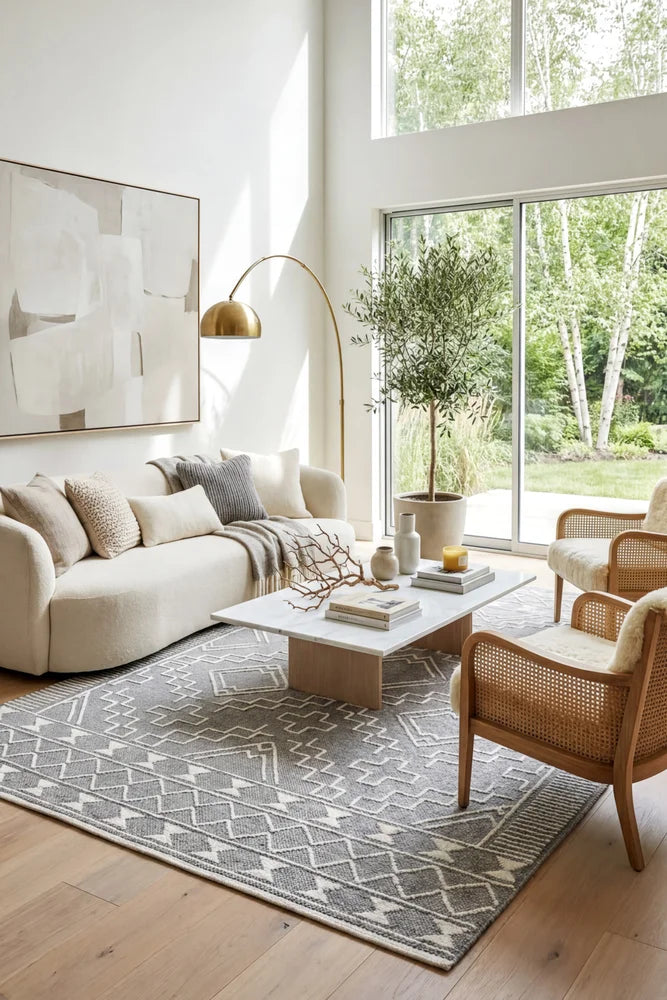 Salena Rug Grey — AI styled visualisation