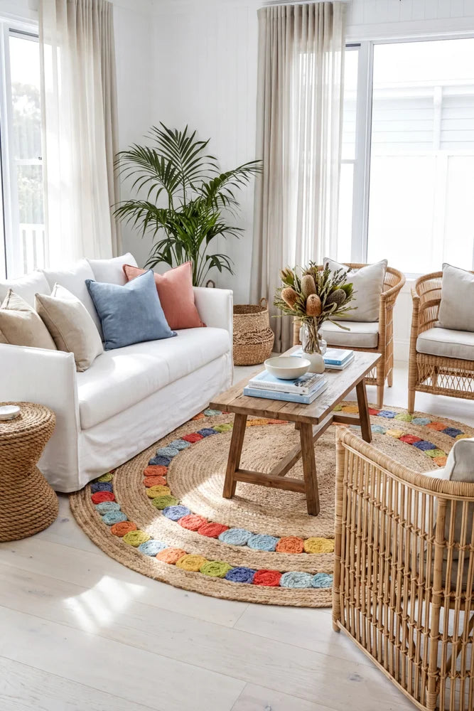 Little Miss Daisy Jute Rug — AI styled visualisation