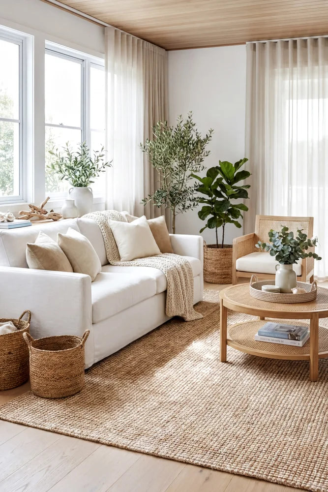 Madras Marlo White Jute Rug — AI styled visualisation