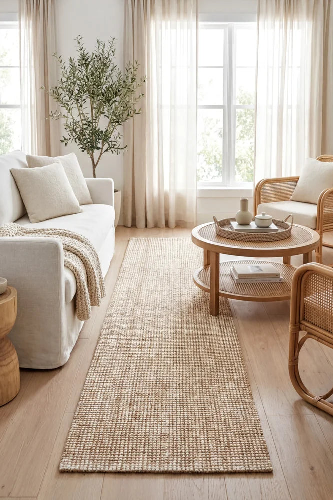 Madras Marlo White Jute Runner Rug — AI styled visualisation