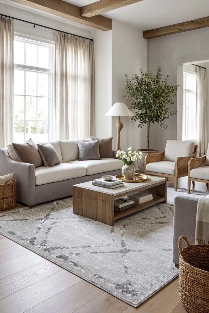 Kendall Contemporary Diamond Rug Silver Grey — AI styled visualisation