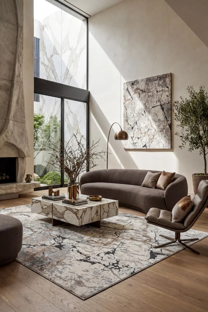 Mineral 444 Stone Rug — AI styled visualisation