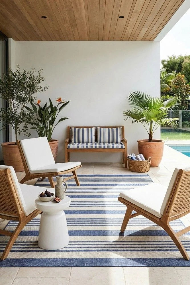 Newport Alvi Blue Rug — AI styled visualisation
