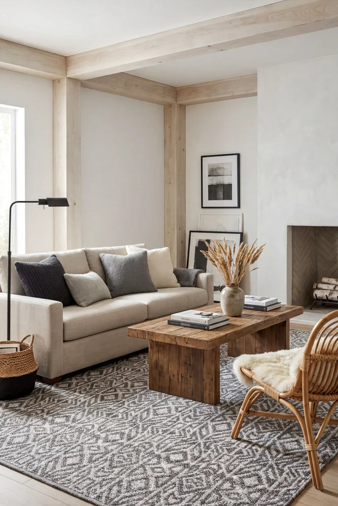 Relic Sammy Graphite Cobolt Rug — AI styled visualisation