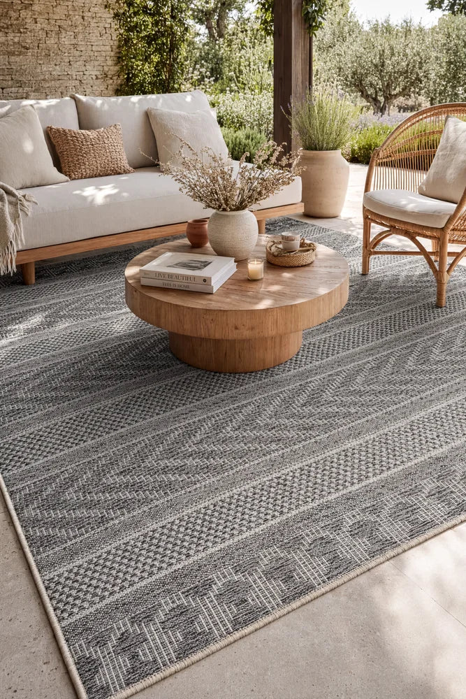 Terrace 5505 Grey Rug — styled outdoor setting