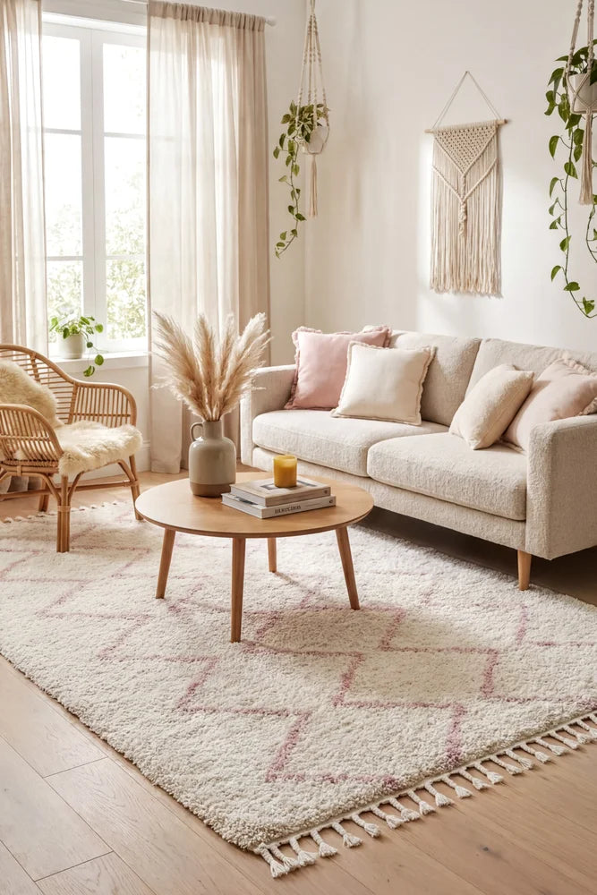 Saffron 11 Pink Rug — AI styled visualisation