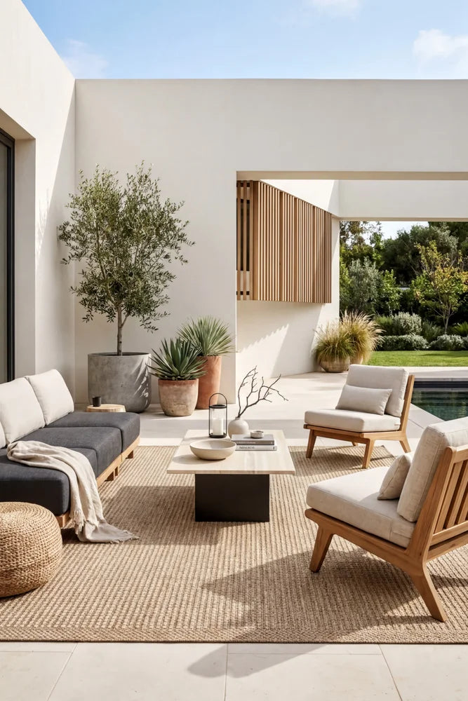 Sapana Indoor Outdoor Rug — AI styled visualisation