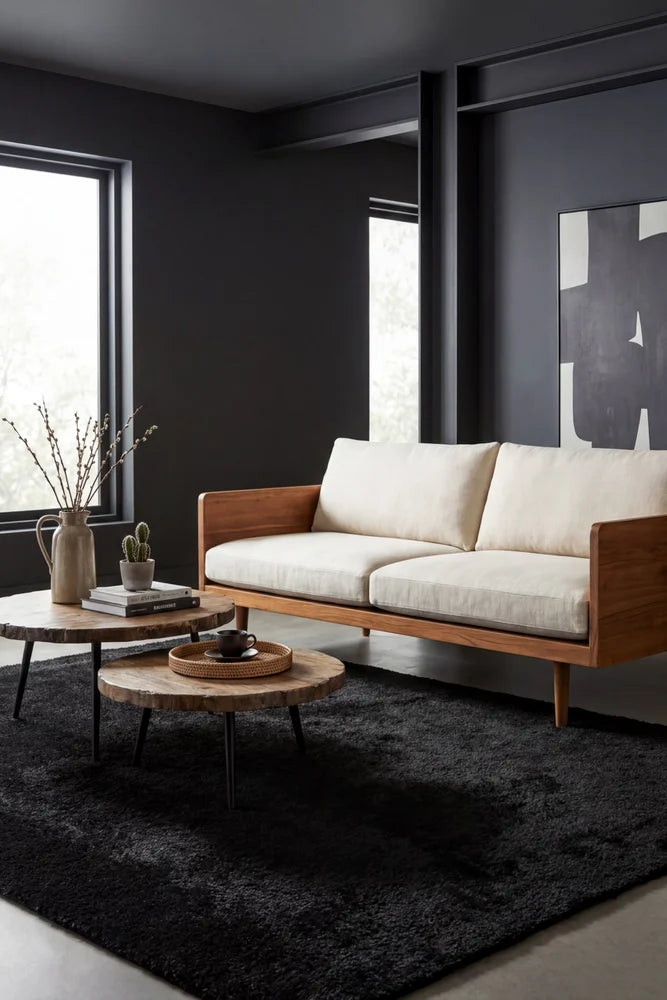 Sienna Black Rug — AI styled visualisation