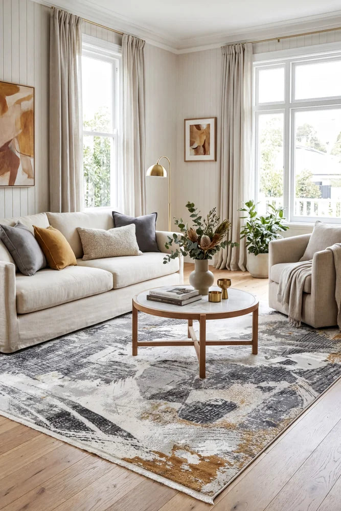 Eternal 70 Grey Rug — AI styled visualisation