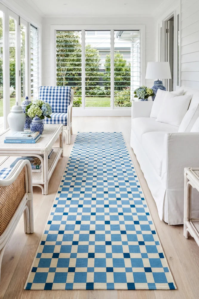 Vista Tito Blue Runner Rug — AI styled visualisation