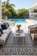 Alaska Indoor Outdoor 33 Dark Grey Rug — styled outdoor setting