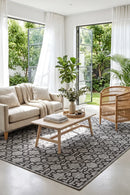 Alaska Indoor Outdoor 08 Grey Black Rug — styled indoor setting