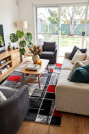 Dahlia 297 Red Rug — AI styled visualisation