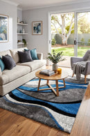 Dahlia 300 Blue Rug — AI styled visualisation