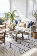 Mirada Cream Blue Outdoor Rug — AI styled visualisation