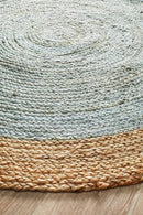 Round Jute Natural Rug Blue