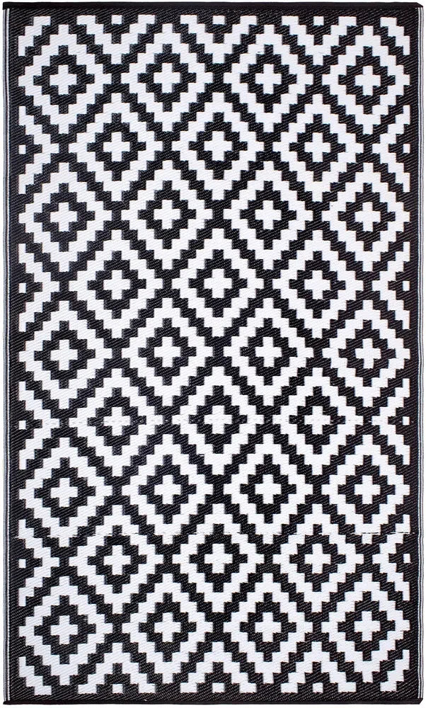 Aztec Black & White Foldable Outdoor Rug