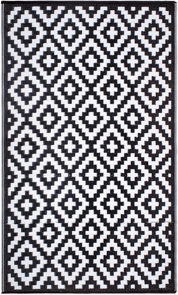 Aztec Black & White Foldable Outdoor Rug