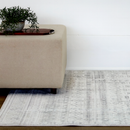 Ikop Light Grey and White Traditional Distressed Rug