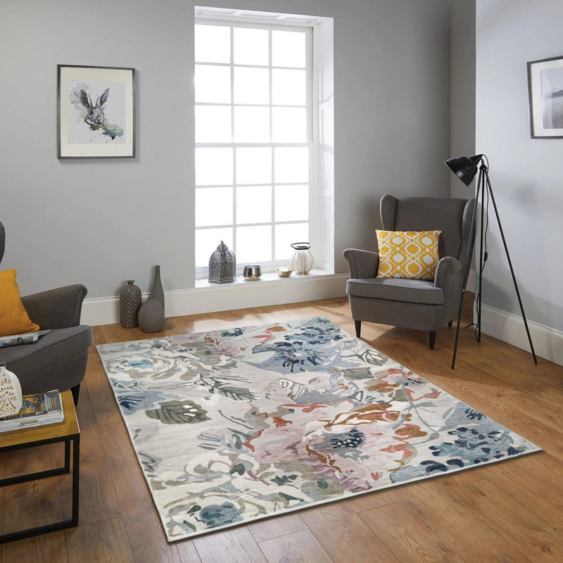 Kyul Floral Multicolour Machine Washable Rug