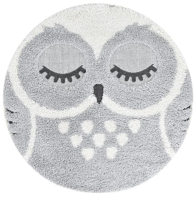 Mr&Mrs Owl 527 Grey Round Rug