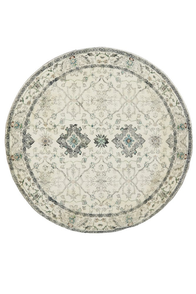 Susa Ivory Multicolour Traditional Distressed Round Rug
