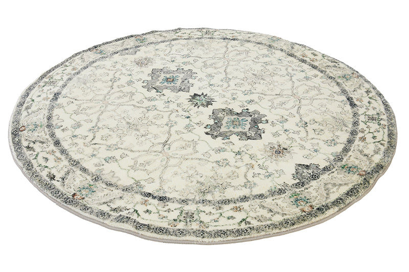 Susa Ivory Multicolour Traditional Distressed Round Rug