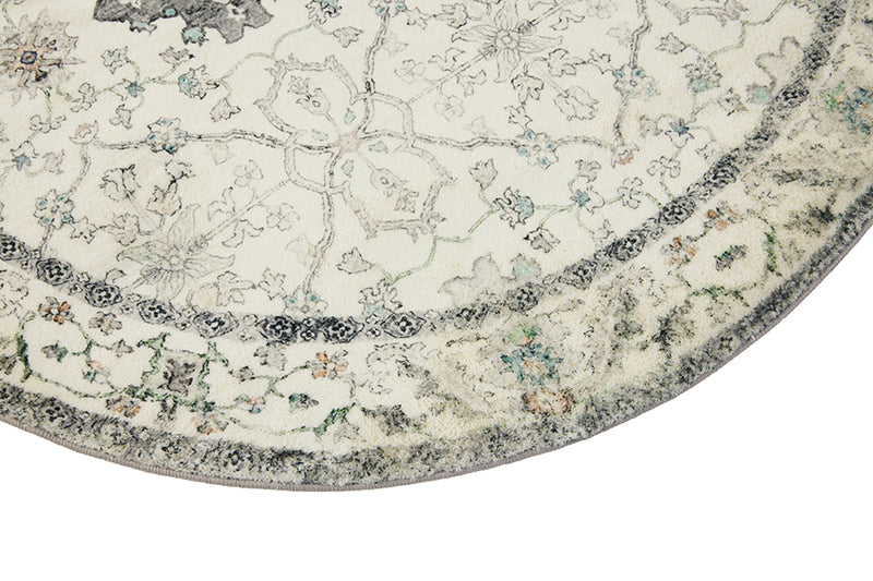 Susa Ivory Multicolour Traditional Distressed Round Rug