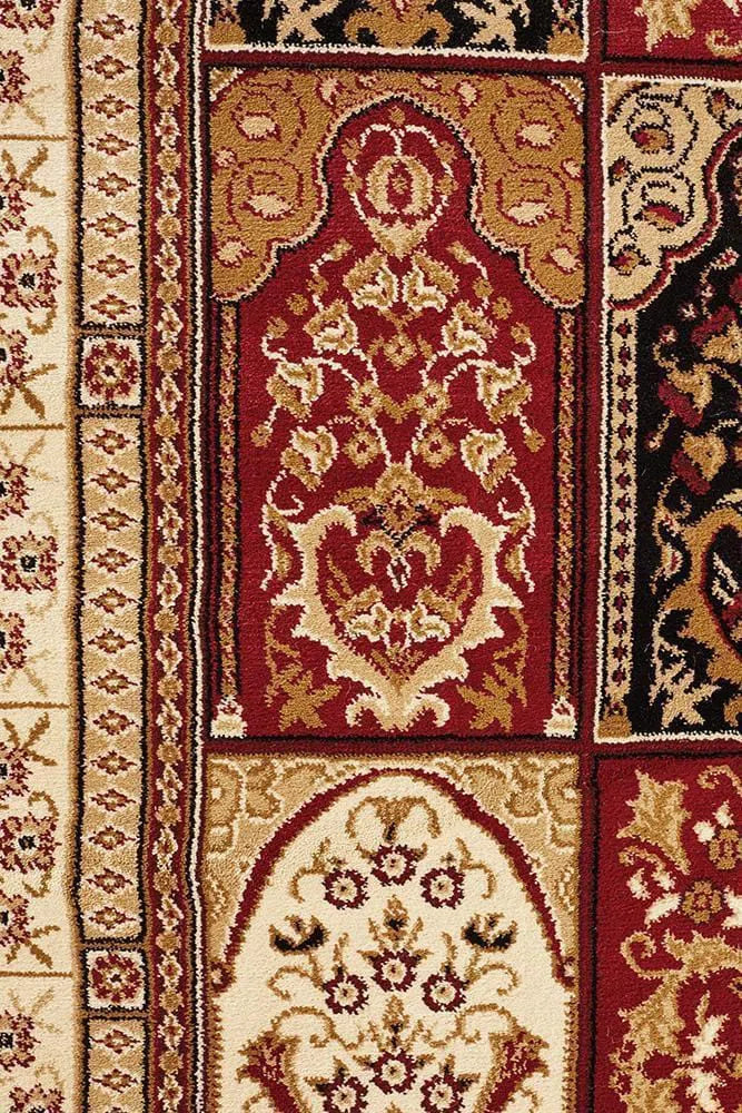 Sydney Collection Traditional Panel Pattern Rug Burgundy