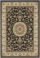 Sydney Collection Medallion Rug Black With Ivory Border