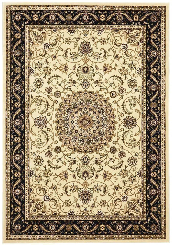 Sydney Collection Medallion Rug Ivory With Black Border