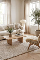 Allure Earth Linen Wool Rug — AI styled visualisation