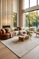 Amadeus Beige Modern Distressed Rug — AI styled visualisation