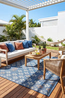 Montana Sapphire Outdoor Rug — AI styled visualisation