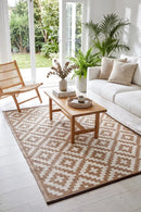 Aztec Beige & White Foldable Outdoor Rug — styled indoor setting