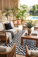 Aztec Black & White Foldable Outdoor Rug — AI styled visualisation